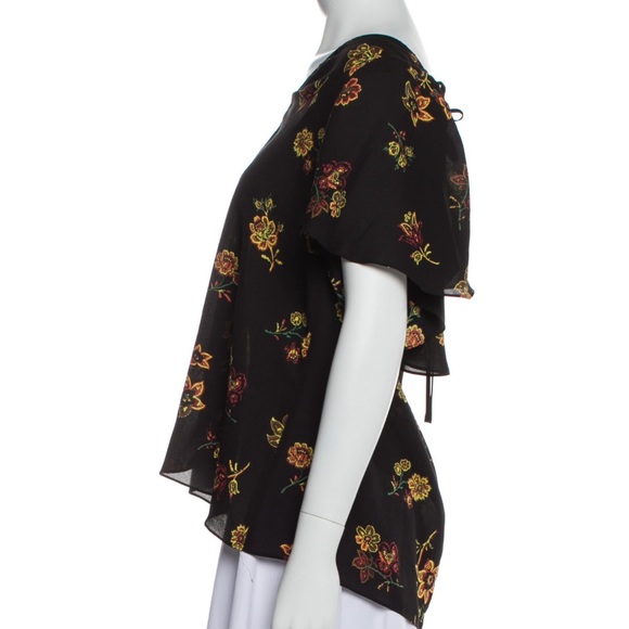 A.L.C. Black & Floral Print Silk Blouse, Size 8 - Picture 2 of 8